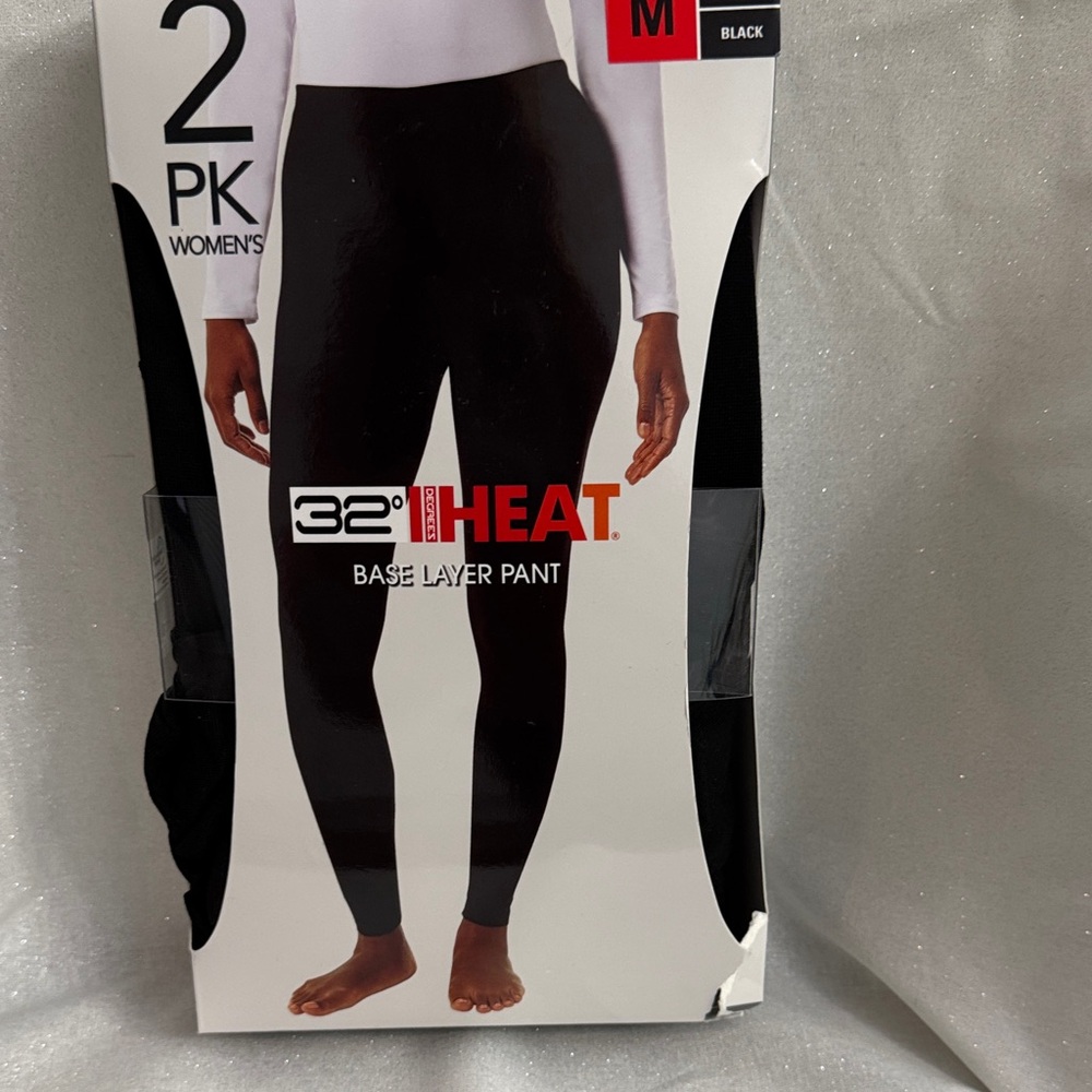 32 Degrees Women's Black Base Layer Pant - 2 Pack